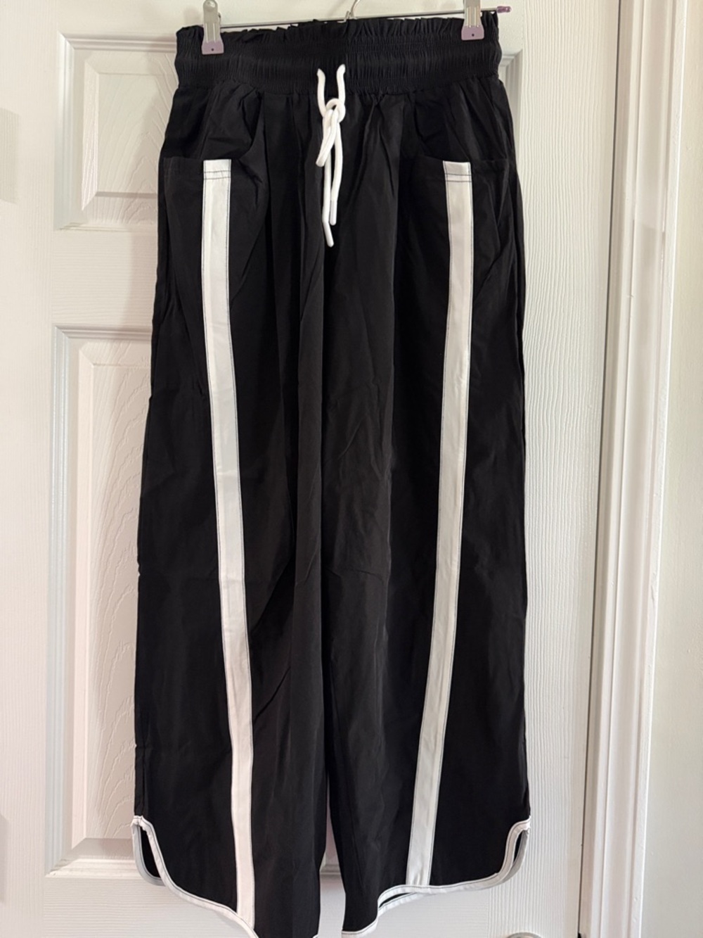 Women’s Black Track Pants with White Stripes